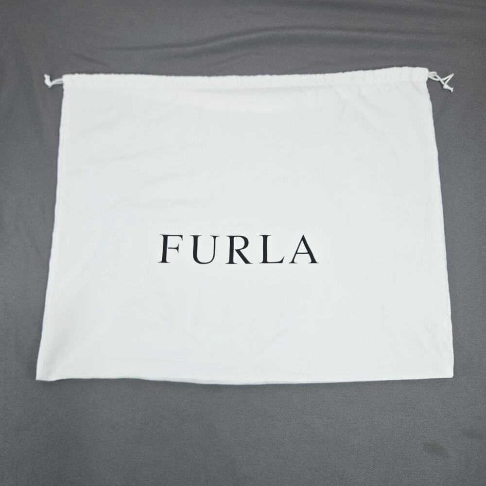Furla Drawstring Dust Bag White Silky Satin Black Serif Logo 19x16